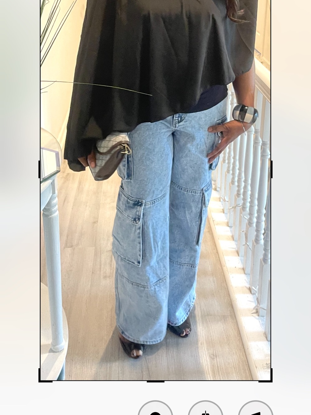 High-Rise Light Blue Wide-Leg Cargo Jeans